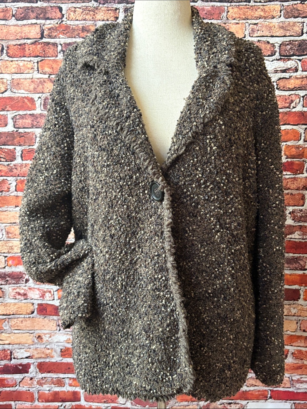 Laura Ashley Brown Teddy Bouclé Single Button with Snap Closure Jacket Size 3X